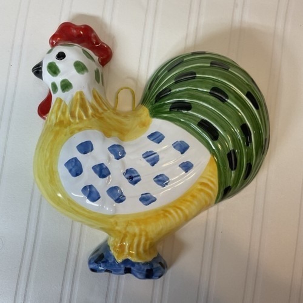 Italian Ceramic 3D Rooster 9" Wall Hanging Hand Painted Italy Farm Decor Kitchen